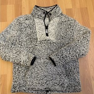 VS Victorias Secret PINK Pullover Quarter Zip Sherpa Jacket Sweater Gray Black